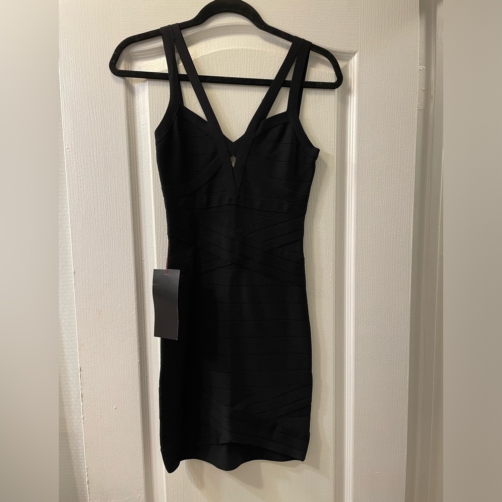 BEBE Criss Cross Black Bandage Dress - Size XS